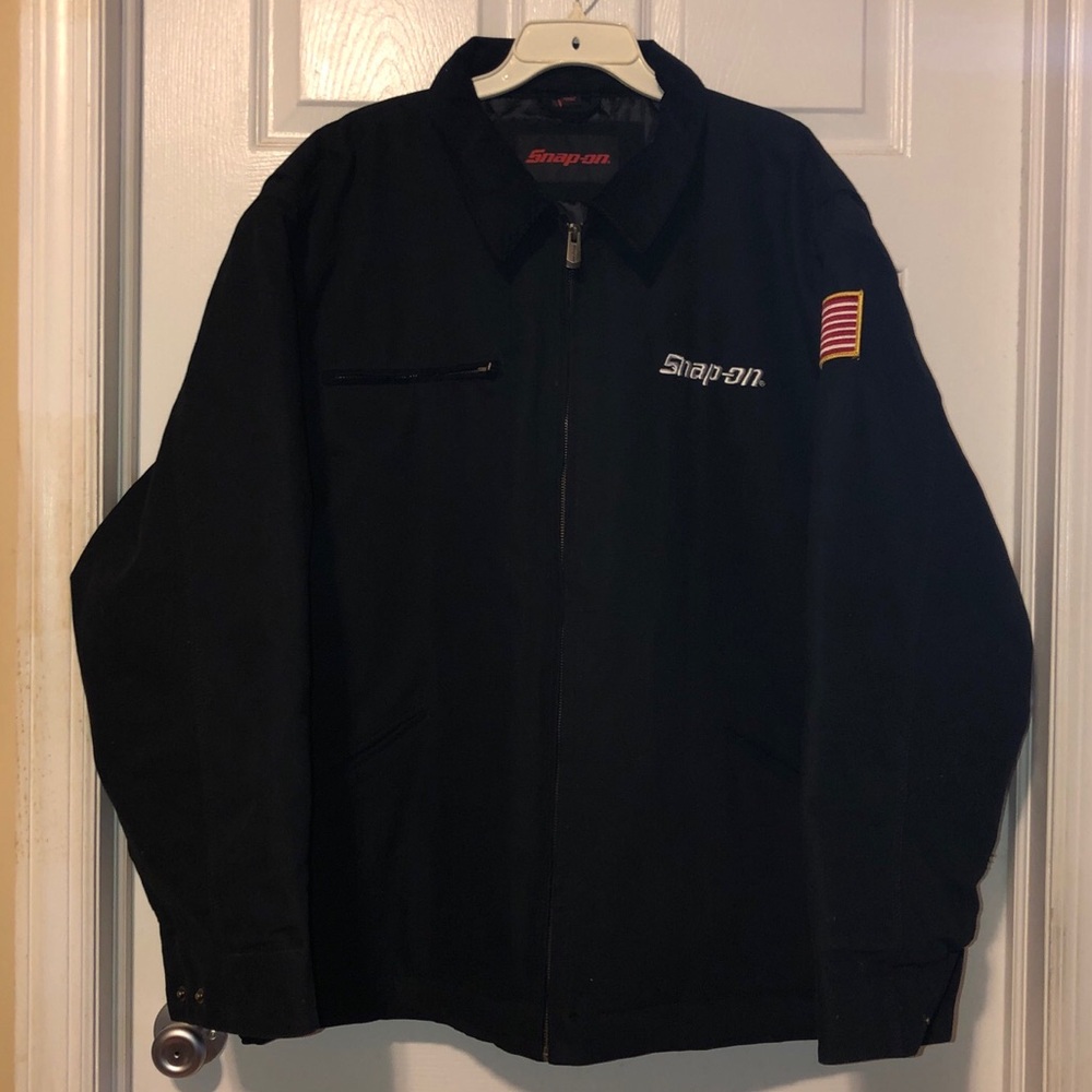 Men’s Snap On Canvas Black Work Jacket Embroidered Logo Size 3X Full Zip Bomber